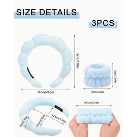 TPZORJX Schwamm Stirnband Armband Sets zum Waschen von Gesicht Make-up Stirnbänder für Frauen Mädchen Hautpflege Entfernung Spa Yoga Sport Dusche Kopfband Frottee Handtuch Stoff Haarband - Blau