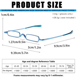 Viseng Slim Mini Metal Reading Glasses Compact Lightweight Portable Readers with Glasses Case for Reading Case +2.0 (Black/Blue)