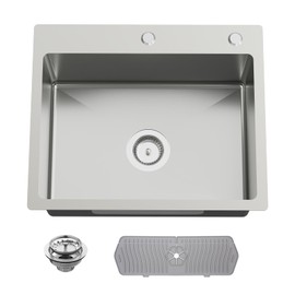 Kitchen And Bar Sink, 22x18 Inch Stainless Steel Drop In Kitchen Sink Modern Single Bowl Topmount Bar Sink Combo-Silicon Mat,Drain Strainer Set Compatibility With Various Kitchen & Bar Style