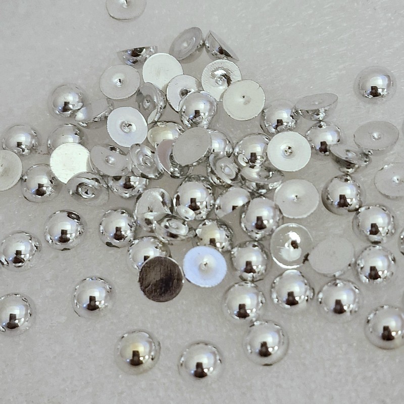MajorCrafts® 200pcs 8mm Metallic Silver Flat Back Half Round Resin