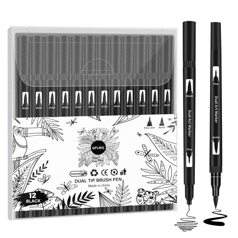 GPLMQ Black Drawing Pens, 12 Pack Felt Tip Markers for