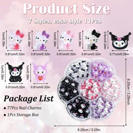 3D Cat Charms Nails, Pink Bow Knot Nail Stud Rhinestones Nail Art Charms, Nail Stickers with Crystals, Diamonds for Nail Stones, DIY Decoration (Purple Rabbit)
