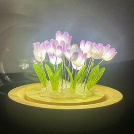Hplvetoys 20 Tulips,Tulip Night Light LED Decoration Lamp,Glass Artificial Flower Bedroom Table Lamp (Purple)