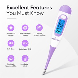Easy@Home Basal Body Thermometer for Ovulation, 1/100th Degree High Precision, Accurate BBT Thermometer for Natural Ovulation Tracking by Premom APP, EBT-100B & EBT-013, Purple, Pink