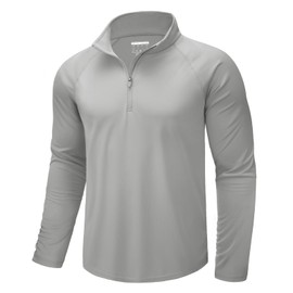 CRYSULLY Men's 1/4 Zip Pullover UPF 50+ Sun Protection Shirts Lightweight Athletic Workout Tees Light Grey S