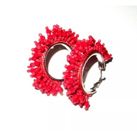 Unbranded Red Crystal Beaded Earrings Women Hoop Ring Circle Tassle Hat Society Lady