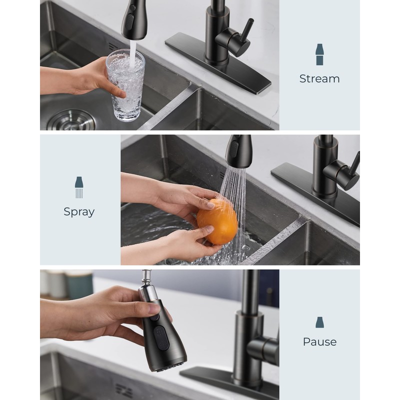 FORIOUS Kitchen Faucets with Pull Down Sprayer, Oil Rubber Brown,