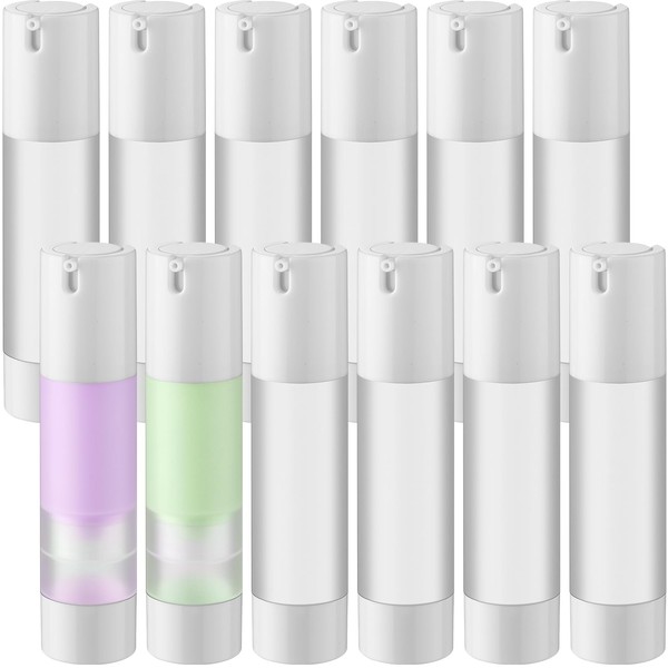 Skylety 12 Pcs 1.7oz/ 50ml Airless Pump Bottle Plastic Empty Refillable Travel Foundation Container Vacuum Makeup Pump Dispenser Frosted Travel Toner Bottle for Shampoo Lotion Oil Face Cream