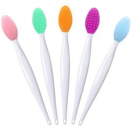 Lip Scrub Brush Lip Brush Tool,Double-Sided Silicone Exfoliating Lip Brush,Gentle Lip Exfoliator Scrubber Brush for Smooth,Soft,Bright,and Healthy Lips(5 PCS) (5 Colors)