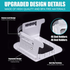 DreamZon Bed Sheet Holder,Sheet Holders Keep Sheets Firm & Tight,Bed Sheet Holders for Corners,Corner Sheet Holders for Bedding,Bed Buddy Fitted Bed Sheet Secure Lock (White)