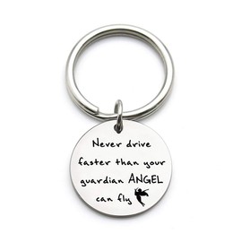 XGAKWD Never Drive Faster Than Your Guardian Angel Can Fly Keychain, Sweet 16 Gifts, Gift Ideas for New Driver, Son, Daughter