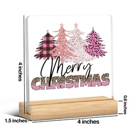 Pink Merry Christmas Decor Sign Christmas Tree Decor Christmas Office Desk Decorations Decor for Bedroom Bathroom Gifts for Women Men Merry Christmas Acrylic Sign
