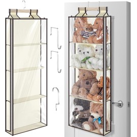 SATINIOR Hanging Stuffed Animal Storage with Zippers Dustproof over The Door Organizer with Large Pockets Different Hanging Methods for Shoes, File(Transparent,4 Layer)