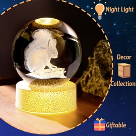 3.14in.(8cm) Crystal Ball 3D Squirrel Gifts for Women Glass Sphere Figurine Paperweight Ornament Art Animal SquirrelPresents for Birthday