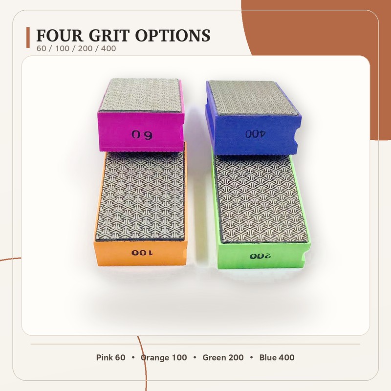 Diamond Hand Polishing Blocks, 60-400 Grit - Single Pad or