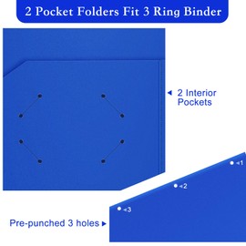 ViVin Plastic 3-Hole Punched Pocket Folder, Durable Poly Portfolio with 2 Pockets and 3 Holes, Pack of 12, Business Card Slot, fits Letter Size Sheets, for Kids, Student, Teachers and Officers (Blue)