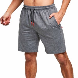 JustSun Men's Sports Shorts with Zip Lightweight Stretch Fabric, gray, l