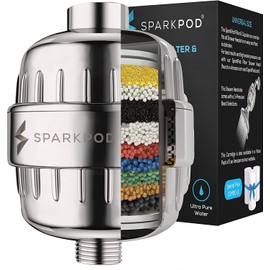 SparkPod High Output Shower Filter Capsule- Rejuvenates Skin and Hair Health (Reduces Eczema & Dandruff), Filters Chlorine, Heavy Metals and Impurities | 1-min Installation (Chrome, New Formula)