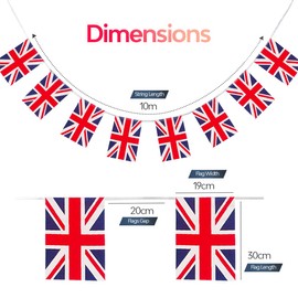 KandyToys Union Jack Flag Bunting - 5 Metres - 10 Flags - 6" x 9"