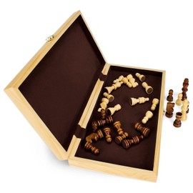 Wooden Chess Set - Classic Strategy Game Folding Board - Staunton Style Pawns (Brown/Tan) - Natural Wood Pieces - 14" Chessboard, Complete Sets of Pawns - Travel Games, Accessories