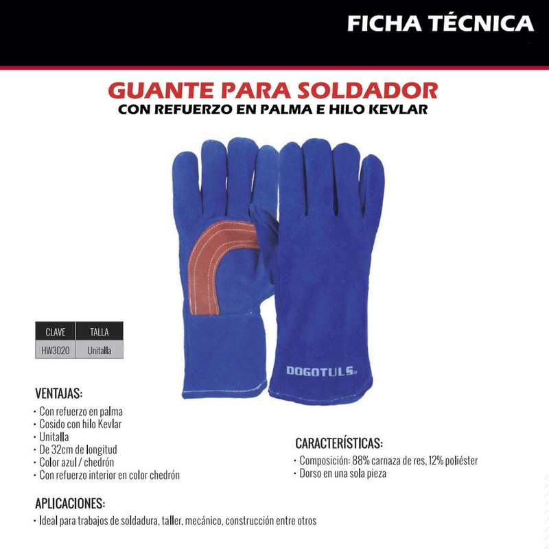 DOGOTULS GR3020 Guante para Soldador con Hilo Kevlar
