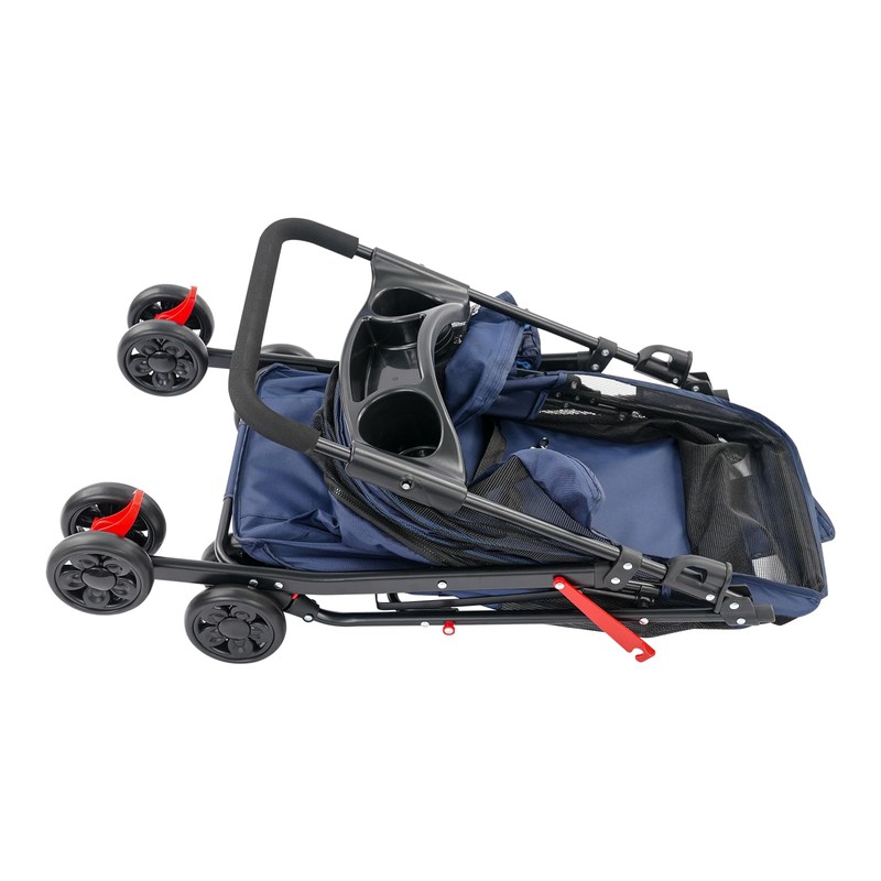 Foldable Pet Stroller with Weather Cover,4 Wheels Pet Strolling Cart