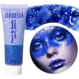 DAGEDA DAGEDA Body Glitter Gel, Face Glitters Body Gel Sequins Shimmer Liquid Eyeshadow, Chunky Glitter for Face Hair Nails, Holographic Cosmetic Laser Powder Festival Glitter Makeup 50ml(Blue)