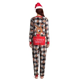 Reindeer Women's Plush Rudolph Drop Seat Christmas Union Suit Pajamas w/Silky Santa Hat (US, Alpha, Small, Regular, Regular) Multicolor