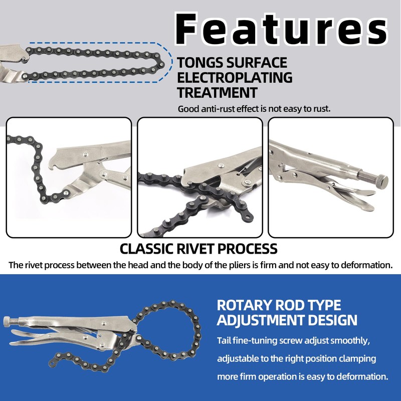 Glarks 2Pcs 9" Locking Chain Clamp with 20" Chain, Heavy-Duty