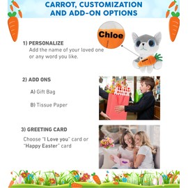 DolliBu Happy Easter Sparkling Eyes Wolf with Carrot - Cute Stuffed Animals with Carrot Plush Toy, Spring Easter Plush Animal - 8 Inches