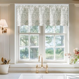 jinchan Blackout Valance Floral Curtain for Kitchen Living Room Room Darkening Vintage Country Farmhouse Valance Damask Medallion Printed Window Treatment Rod Pocket 1 Panel 16 Inch Green