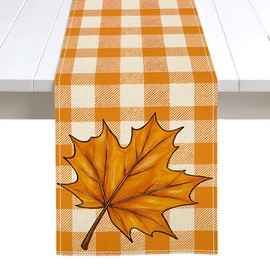 Fall Table Runner Maple Leaves Buffalo Plaid Autumn Thanksgiving Table Decorations for Fall Kitchen Dinner Party Farmhouse 13 x 72 Inch