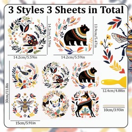WANDIC 3Pcs UV Rub on Transfer Stickers Animal Theme Decals 3D Rub on Stickers Waterproof Decals for DIY Scrapbooking Photo Albums Furnitures,15 * 30cm