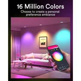 Lumary Black Smart Recessed Lighting 4 Inch, 9W 780LM Color Changing LED Downlight with J-Box, Dimmable Canless Wafer Light, Compatible with Alexa/Google Assistant/BT Remote, ETL Listed, 4 Pack