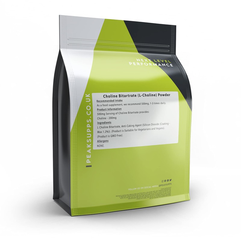 Choline Bitartrate Powder 100g - (L-Choline) High Strength, Non GMO,