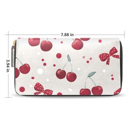 Bolaz Long Wallets Leather Bifold Wallet for Women Red Cherry Polka Dot with Zipper Credit Card Holder Large Capacity