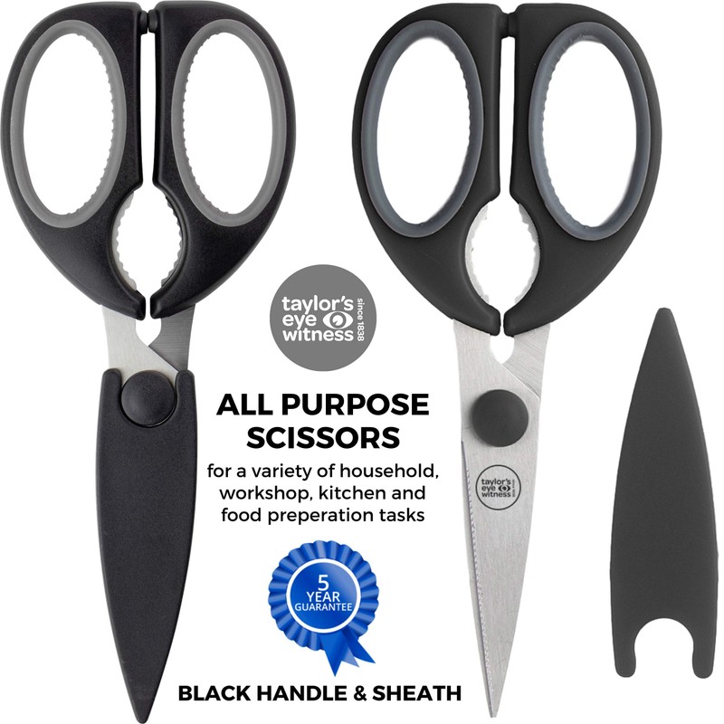 Kitchen Scissors with Magnetic Sheath - Black, Dishwasher Safe Cooking