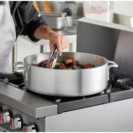 TrueCraftware 20 qt. Aluminum Brazier Pot with Cover - 6mm Thickness - Heavy Weight Cookware - Perfect Roasting, Baking, Sauteing, Searing and Pan Frying - Mirror-Finished