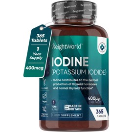 Iodine Tablets 400mcg – 365 Vegan Tablets (1 Year Supply) – High-Strength Potassium Iodide – Non-GMO & Gluten-Free Trace Mineral Supplement – UK-Made High-Potency Iodine