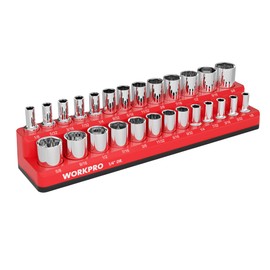 WORKPRO 1/4-Inch SAE Magnetic Socket Organizer, Holds 26 Pieces Standard Size and Deep Size Sockets(Socket not Included)