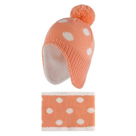 LACOFIA Baby Girls Winter Hat and Collar Scarf Set Knit Toddler Earflaps Beanie Kids Warm Fleece Lining Hat with Pompom, 2 Pack Orange 1-2 Years M