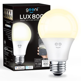 Geeni Lux Smart - Foco LED Wi-Fi regulable, color blanco, A19 - equivalente a 60 vatios, 6.1X 3.9X 3.8, Blanco                                        
