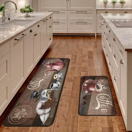 Kitchen Mats for Floor Kitchen Rugs Sets of 2 Non Slip Washable Brown Coffee Kitchen Rugs Anti Fatigue 47x17 Inch and 30x17