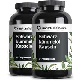 natural elements Black Cumin Oil (Original Nigella Sativa) (Set of 2) - 2 x 400 Capsules in 6-Month Supply - 1,000mg Real Black Cumin Oil/Day - Cold Pressed, Natural - Carefully Laboratory Tested