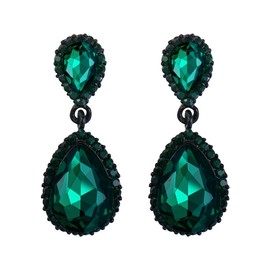 EVER FAITH Women's Austrian Crystal Dangle Earrings, Elegant Party Prom Waterdrop Pierced Earrings Green Black-Tone