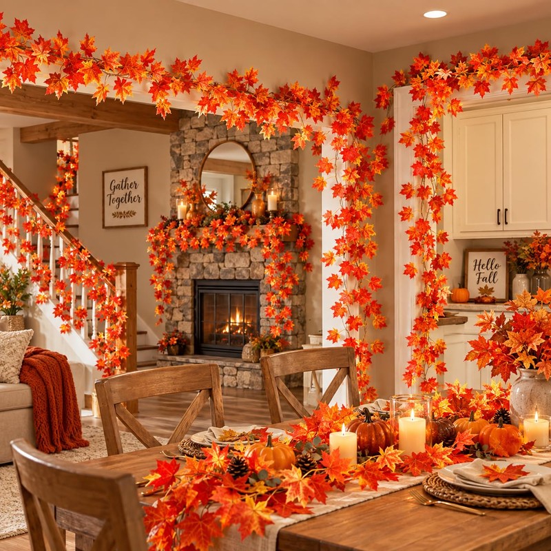 12 Pack Autumn Fall Leaf Garland, 84ft Hanging Fall Vines