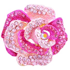 Connie Cloris Women's Crystal Rhinestone Blooming Beautiful Rose Flower Brooch Pin (Pink)