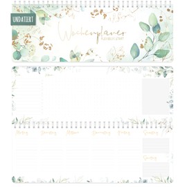 Weekly Desk Calendar Undated [Gold Leaf] in Landscape Format for Standing Up 1 Week 2 Pages Weekly Planner without Date 29.5 x 10.5 cm Sustainable and Climate Friendly