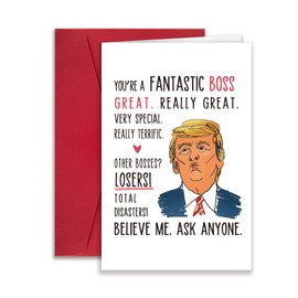 RollupJoy Funny Trump Boss Day Card Gifts for Boss, Best Boss’s Day Gifts For Him Her, Humor Trump Birthday Card for Leader Manager, Going Away Card from Employee Staff