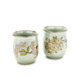 百華園 九谷 夫婦湯呑 ソメイヨシノ＆しだれ桜 裏絵